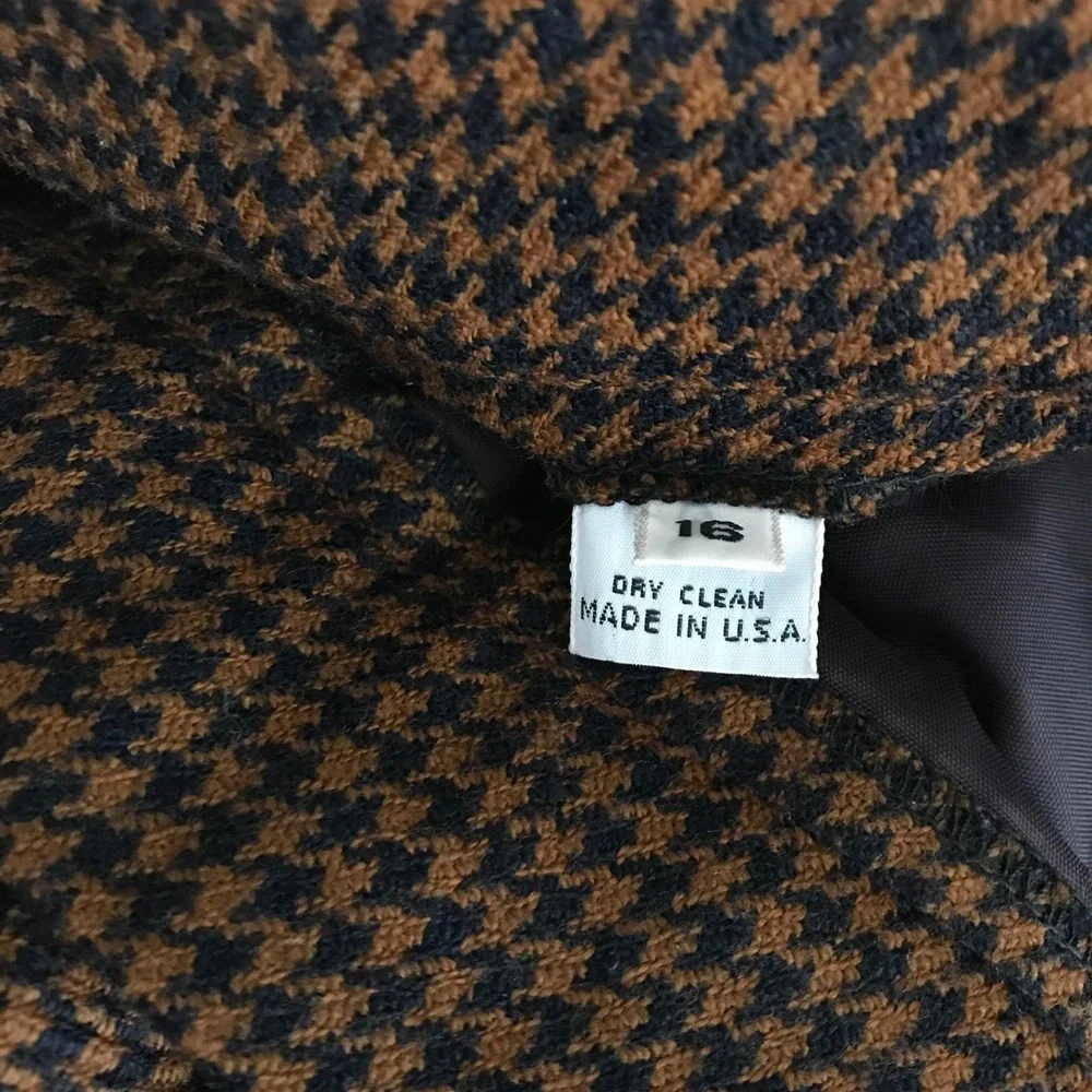 Jones New York Vintage Wool Houndstooth Pleated Pencil Skirt w/Pockets Size 16